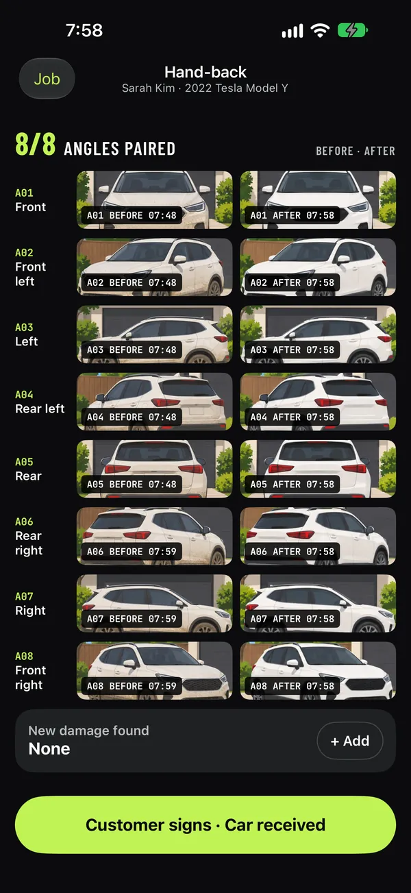Hand-back: 8 angles paired before and after